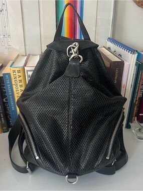 Rebecca Minkoff Julian Perforated Black Leather Backpack - 10x6x13 in.